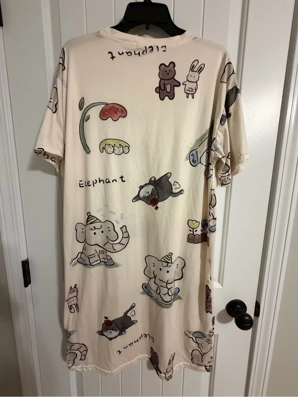 Cream Elephant Print Kids Nightgown Pajama